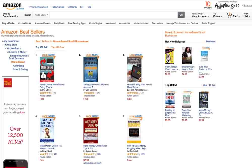Screenshot of Amazon Best Seller list