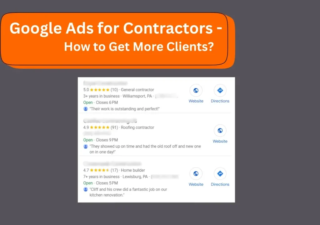Represent the google ads represent the search ad for the Contractors