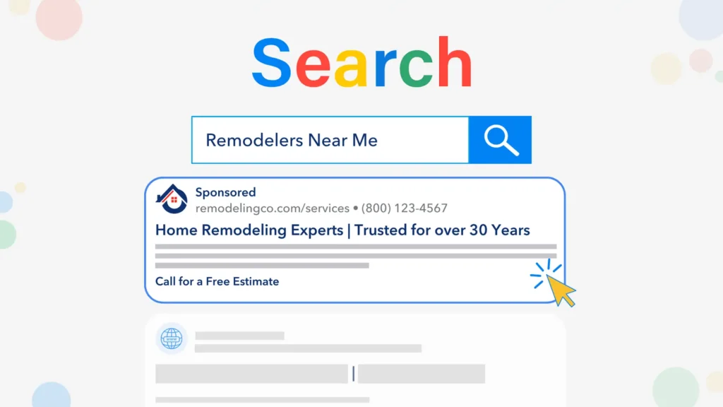 Image Represent the remodeler google ads result as search ad