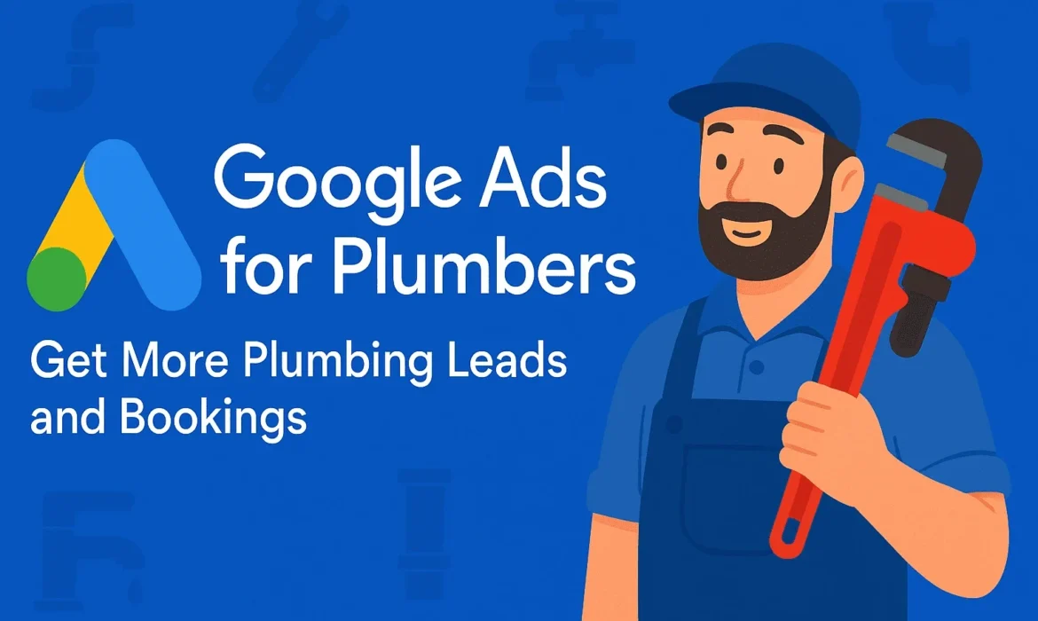 Plumber illustration promoting Google Ads for plumbers