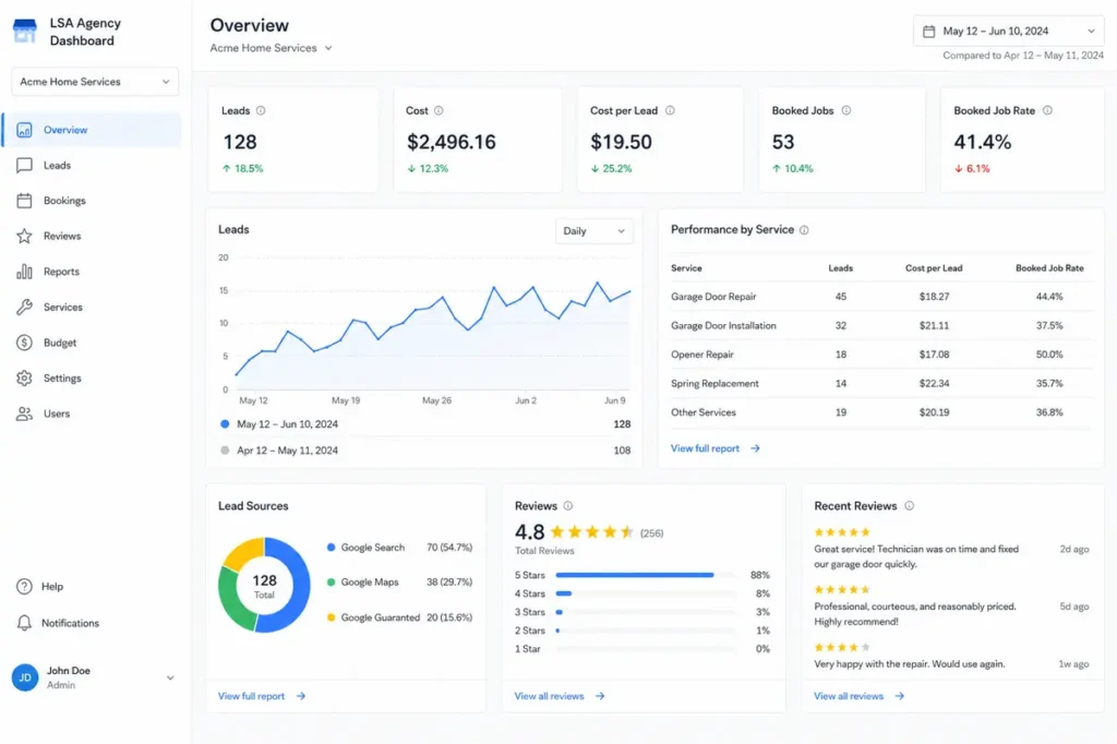 Google Local Service Ads agency results showing the Google Guaranteed badge